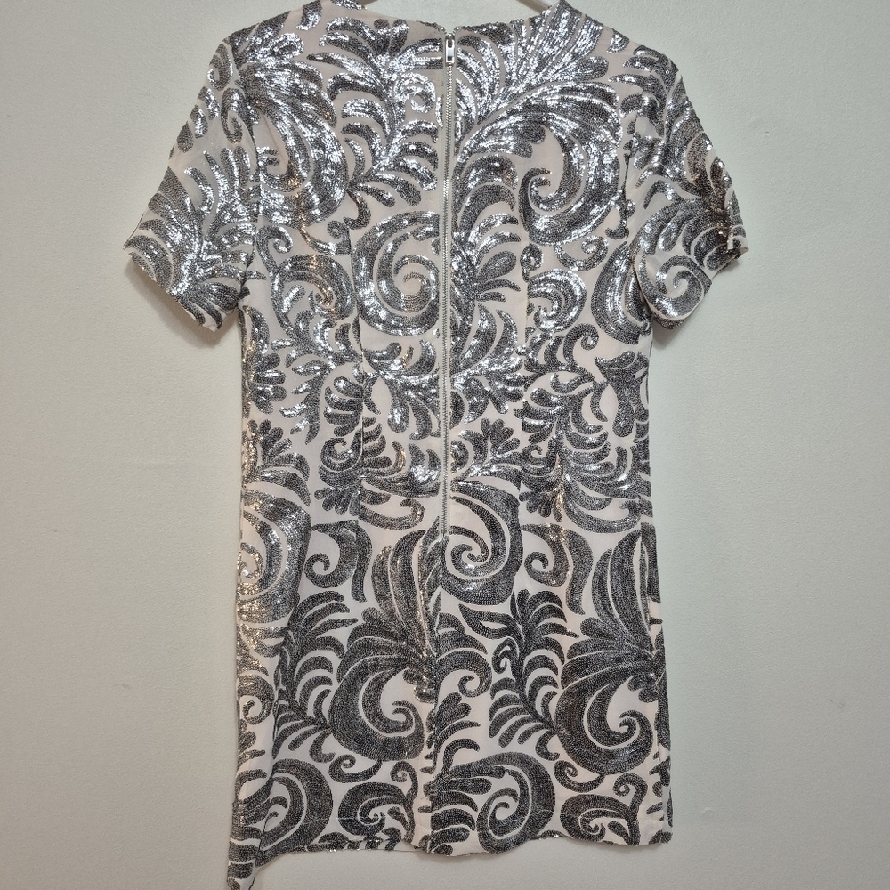 NWT Women’s Festive Silver Sparkle Leaf Sequin Party Mini Dress – Size Small - Picture 6 of 6